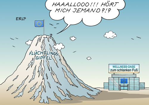 Cartoon: Flüchtlingsgipfel (medium) by Erl tagged eu,flüchtlingsgipfel,flüchtlinge,verteilung,werte,solidarität,einsamkeit,abschottung,abschreckung,egoismus,wellness,oase,schlank,fuß,karikatur,erl,eu,flüchtlingsgipfel,flüchtlinge,verteilung,werte,solidarität,einsamkeit,abschottung,abschreckung,egoismus,wellness,oase,schlank,fuß,karikatur,erl