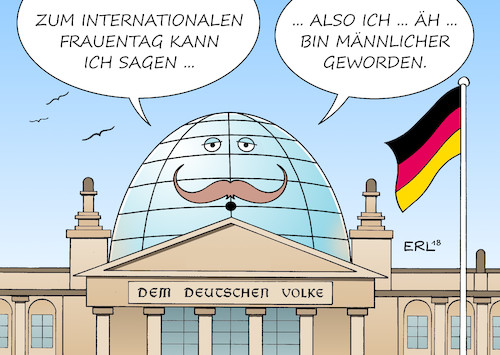 Cartoon: Frauentag Bundestag (medium) by Erl tagged politik,internationaler,frauentag,weltfrauentag,frau,frauen,gleichberechtigung,emanzipation,frauenquote,frauenanteil,bundestag,lohn,lohngerechtigkeit,gender,pay,gap,gerechtigkeit,hausarbeit,haus,gewalt,mann,männer,mehrzahl,rückgang,reichstag,gebäude,kuppel,bart,frauenrolle,geschlechterrolle,karikatur,erl,politik,internationaler,frauentag,weltfrauentag,frau,frauen,gleichberechtigung,emanzipation,frauenquote,frauenanteil,bundestag,lohn,lohngerechtigkeit,gender,pay,gap,gerechtigkeit,hausarbeit,haus,gewalt,mann,männer,mehrzahl,rückgang,reichstag,gebäude,kuppel,bart,frauenrolle,geschlechterrolle,karikatur,erl