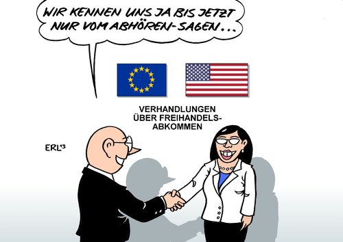 Cartoon: Freihandelsabkommen (medium) by Erl tagged hörensagen,datenschutz,daten,abhören,überwachung,skandal,geheimdienste,freihandelszone,verhandlungen,eu,usa,freihandelsabkommen,freihandelsabkommen,usa,eu,verhandlungen,freihandelszone,geheimdienste,skandal,überwachung,abhören,daten,datenschutz,hörensagen