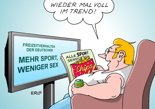 Cartoon: Freizeit (medium) by Erl tagged freizeit,verhalten,studie,monitor,sozialkontakte,medien,fernsehen,sport,trend,chips,bier,fernsehzeitung,programm,karikatur,erl,freizeit,verhalten,studie,monitor,sozialkontakte,medien,fernsehen,sport,sex,trend,chips,bier,fernsehzeitung,programm,karikatur,erl