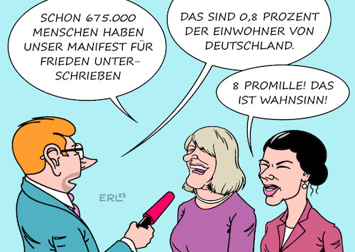 Cartoon: Freudetrunken (medium) by Erl tagged politik,manifest,für,frieden,alice,schwarzer,sahra,wagenknecht,krieg,angriff,russland,ukraine,forderung,verhandlungen,unterschriften,anzahl,freude,unterstützung,karikatur,erl,politik,manifest,für,frieden,alice,schwarzer,sahra,wagenknecht,krieg,angriff,russland,ukraine,forderung,verhandlungen,unterschriften,anzahl,freude,unterstützung,karikatur,erl