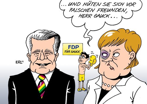 Cartoon: Freunde (medium) by Erl tagged wulff,affären,christian,rücktritt,bundespräsident,freunde,kredit,urlaub,nachfolge,kandidat,joachim,gauck,koalition,schwarz,gelb,cdu,csu,fdp,streit,koalitionskrise,philipp,rösler,bundeskanzlerin,angela,merkel,einlenken,bundespräsident,rücktritt,wulff,affären,gauck