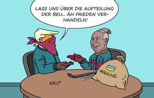 Cartoon: Friedensverhandlungen (medium) by Erl tagged politik,krieg,russland,ukraine,verhandlungen,frieden,trump,putin,aufteilung,beute,räuber,karikatur,erl,politik,krieg,russland,ukraine,verhandlungen,frieden,trump,putin,aufteilung,beute,räuber,karikatur,erl