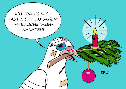 Cartoon: Friedliche Weihnachten (medium) by Erl tagged politik,krieg,angriff,überfall,wladimir,putin,russland,ukraine,weihnachten,2022,friede,friedlich,friedenstaube,verletzung,tannenzweig,kerze,kugel,karikatur,erl,politik,krieg,angriff,überfall,wladimir,putin,russland,ukraine,weihnachten,2022,friede,friedlich,friedenstaube,verletzung,tannenzweig,kerze,kugel,karikatur,erl