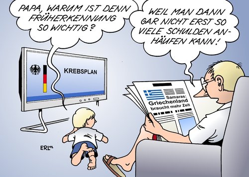 Cartoon: Früherkennung (medium) by Erl tagged untersuchung,vorsorge,früherkennung,medizin,krebs,bundesregierung,gesundheitsminister,daniel,bahr,krebsplan,griechenland,schulden,krise,euro,sparplan,sanierung,zeit,aufschub,ministerpräsident,samaras,besuch,deutschland,früherkennung,vorsorge,untersuchung,medizin,krebs,bundesregierung,gesundheitsminister,daniel,bahr,krebsplan,griechenland,schulden,krise,euro,sparplan,sanierung,zeit,aufschub,ministerpräsident,samaras,besuch,deutschland