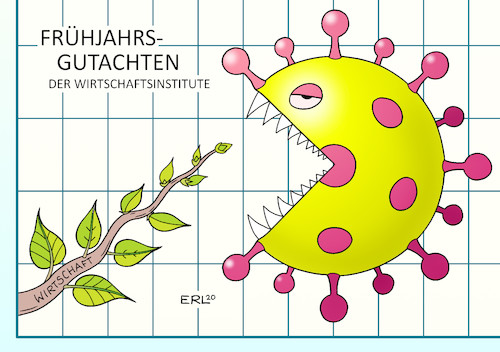 Cartoon: Frühjahrsgutachten (medium) by Erl tagged politik,corona,pandemie,virus,coronavirus,covid19,krise,maßnahmen,abstand,konaktverbot,schließung,geschäfte,wirtschaft,wirtschaftsinstitute,gutachten,vorhersage,frühjahrsgutachten,rezession,karikatur,erl,politik,corona,pandemie,virus,coronavirus,covid19,krise,maßnahmen,abstand,konaktverbot,schließung,geschäfte,wirtschaft,wirtschaftsinstitute,gutachten,vorhersage,frühjahrsgutachten,rezession,karikatur,erl