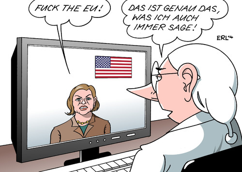 Cartoon: Fuck the EU (medium) by Erl tagged usa,diplomatin,victoria,nuland,fuck,eu,ukraine,russland,geheimdienst,internet,meinung,usa,diplomatin,victoria,nuland,fuck,eu,ukraine,russland,geheimdienst,internet,meinung