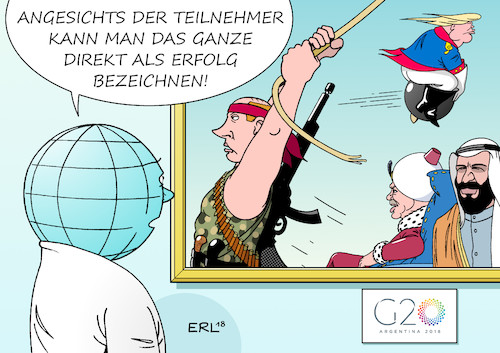 Cartoon: G20 Erfolg (medium) by Erl tagged politik,g20,treffen,industrienationen,wirtschaft,handel,menschenrechte,demokratie,schwellenländer,erörterung,probleme,lösung,welt,erde,zusammenarbeit,rechtspopulismus,rechtspopulisten,nationalismus,egoismus,ukraine,krieg,handelskrieg,auftragsmord,gipfel,teilnehmer,saudi,arabien,prinz,salman,türkei,erdogan,russland,putin,usa,trump,karikatur,erl,politik,g20,treffen,industrienationen,wirtschaft,handel,menschenrechte,demokratie,schwellenländer,erörterung,probleme,lösung,welt,erde,zusammenarbeit,rechtspopulismus,rechtspopulisten,nationalismus,egoismus,ukraine,krieg,handelskrieg,auftragsmord,gipfel,teilnehmer,saudi,arabien,prinz,salman,türkei,erdogan,russland,putin,usa,trump,karikatur,erl