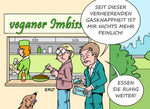 Cartoon: Gasknappheit (medium) by Erl tagged politik,krieg,russland,ukraine,energie,gas,gaslieferungen,unsicherheit,notfall,wirtschaftsminister,robert,habeck,grüne,alarm,gasalarm,einsparung,verteilung,erschließung,gasquellen,verdauung,flatulenz,furz,peinlich,essen,imbiss,vegan,hund,karikatur,erl,politik,krieg,russland,ukraine,energie,gas,gaslieferungen,unsicherheit,notfall,wirtschaftsminister,robert,habeck,grüne,alarm,gasalarm,einsparung,verteilung,erschließung,gasquellen,verdauung,flatulenz,furz,peinlich,essen,imbiss,vegan,hund,karikatur,erl