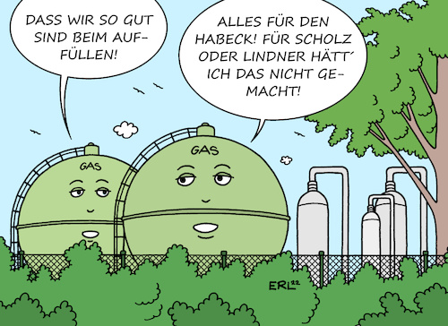 Cartoon: Gasspeicher (medium) by Erl tagged politik,krieg,russland,ukraine,gas,knappheit,gasspeicher,auffüllen,ziele,umfragewerte,ampel,koalition,wirtschaftsminister,robert,habeck,grüne,beliebtheit,unbeliebtheit,bundeskanzler,olaf,scholz,spd,finanzminister,christian,lindner,fdp,karikatur,erl,politik,krieg,russland,ukraine,gas,knappheit,gasspeicher,auffüllen,ziele,umfragewerte,ampel,koalition,wirtschaftsminister,robert,habeck,grüne,beliebtheit,unbeliebtheit,bundeskanzler,olaf,scholz,spd,finanzminister,christian,lindner,fdp,karikatur,erl