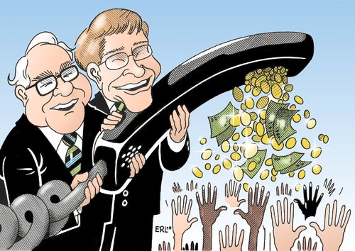 Cartoon: Gates Buffet (medium) by Erl tagged bill,gates,warren,buffet,milliardär,vermögen,spende,hälfte,aufruf,anruf,telefon,arme,bill gates,warren buffet,milliardär,vermögen,spende,hälfte,aufruf,telefon,arme,arm,reich,reichtumg,armut,wohltat,abgeben,teilen,bill,gates,warren,buffet