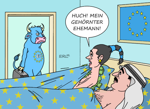 Cartoon: Gehörnter Ehemann (medium) by Erl tagged politik,eu,korruption,skandal,einflussnahme,golfstaat,katar,bestechung,geld,abgeordnete,eva,kaili,griechenland,pasok,europa,stier,gehörnter,ehemann,karikatur,erl,politik,eu,korruption,skandal,einflussnahme,golfstaat,katar,bestechung,geld,abgeordnete,eva,kaili,griechenland,pasok,europa,stier,gehörnter,ehemann,karikatur,erl