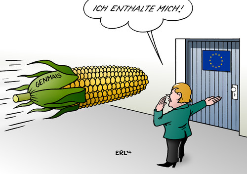 Cartoon: Genmais (medium) by Erl tagged rammbock,zulassung,enthaltung,deutschland,europa,eu,einführung,mais,genmais,landwirtschaft,landwirt,angst,saatgut,verunreinigung,genmais,mais,einführung,eu,europa,deutschland,enthaltung,zulassung,rammbock