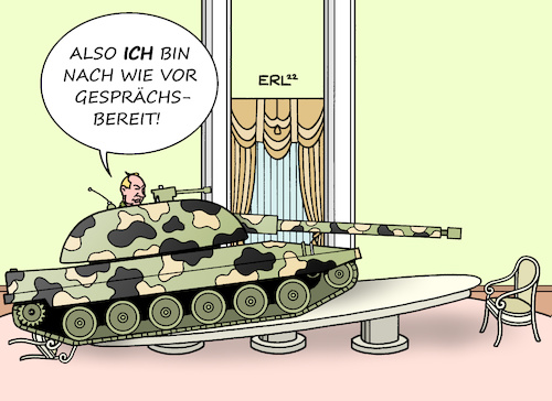 Cartoon: gesprächsbereit (medium) by Erl tagged politik,konflikt,russland,ukraine,westen,usa,eu,nato,präsident,putin,anerkennung,separatisten,gebiete,donezk,luhansk,einmarsch,truppen,panzer,eskalation,gesprächsbereit,tisch,karikatur,erl,politik,konflikt,russland,ukraine,westen,usa,eu,nato,präsident,putin,anerkennung,separatisten,gebiete,donezk,luhansk,einmarsch,truppen,panzer,eskalation,gesprächsbereit,tisch,karikatur,erl