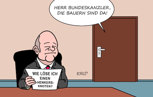 Cartoon: Gesprächsvorbereitung (medium) by Erl tagged politik,bauern,proteste,kürzung,agrardiesel,steuer,erstattung,traktor,galgen,ampel,henkersknoten,bundeskanzler,olaf,scholz,gespräch,vorbereitung,karikatur,erl,politik,bauern,proteste,kürzung,agrardiesel,steuer,erstattung,traktor,galgen,ampel,henkersknoten,bundeskanzler,olaf,scholz,gespräch,vorbereitung,karikatur,erl