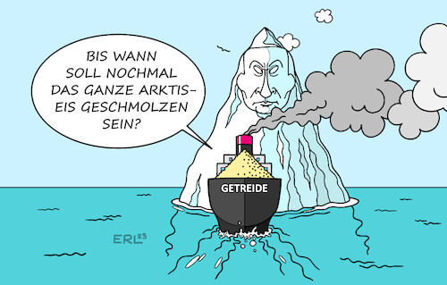 Cartoon: Getreideabkommen (medium) by Erl tagged politik,krieg,russland,ukraine,blockade,hafen,ausfuhr,getreide,abkommen,istanbul,schiff,titanic,wladimir,putin,eisberg,wieder,da,klima,klimawandel,erderwärmung,arktis,eis,schmelzen,karikatur,erl,politik,krieg,russland,ukraine,blockade,hafen,ausfuhr,getreide,abkommen,istanbul,schiff,titanic,wladimir,putin,eisberg,wieder,da,klima,klimawandel,erderwärmung,arktis,eis,schmelzen,karikatur,erl