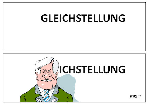 Cartoon: Gleichstellung (medium) by Erl tagged politik,horst,seehofer,csu,bundesinnenminister,innenminister,besetzung,posten,staatssekretäre,männer,mann,frau,gleichstellung,gleichberechtigung,rollen,rollenverständnis,alt,konservativ,brauch,brauchtum,tracht,trachtenhut,gamsbart,bayern,karikatur,erl,politik,horst,seehofer,csu,bundesinnenminister,innenminister,besetzung,posten,staatssekretäre,männer,mann,frau,gleichstellung,gleichberechtigung,rollen,rollenverständnis,alt,konservativ,brauch,brauchtum,tracht,trachtenhut,gamsbart,bayern,karikatur,erl