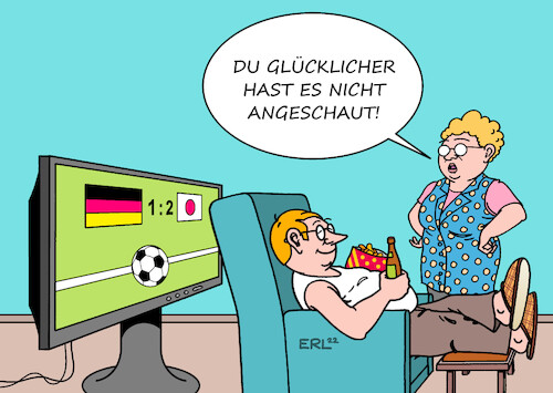 Cartoon: Glück gehabt (medium) by Erl tagged politik,sport,fußball,weltmeisterschaft,wm,katar,qatar,2022,menschenrechte,boykott,fernsehen,zuschauer,spiel,deutschland,japan,niederlage,karikatur,erl,politik,sport,fußball,weltmeisterschaft,wm,katar,qatar,2022,menschenrechte,boykott,fernsehen,zuschauer,spiel,deutschland,japen,niederlage,karikatur,erl