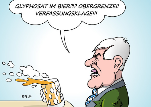 Cartoon: Glyphosat im Bier (medium) by Erl tagged glyphosat,pflanzenschutzmittel,bier,verunreinigung,reinheitsgebot,bayern,ministerpräsident,horst,seehofer,obergrenze,verfassungsklage,flüchtlingskrise,flüchtlinge,karikatur,erl,glyphosat,pflanzenschutzmittel,bier,verunreinigung,reinheitsgebot,bayern,ministerpräsident,horst,seehofer,obergrenze,verfassungsklage,flüchtlingskrise,flüchtlinge,karikatur,erl