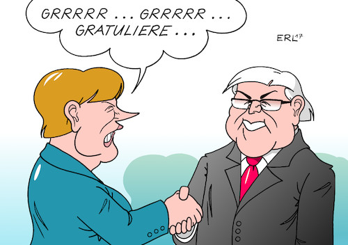 Cartoon: Gratulation (medium) by Erl tagged bundespräsident,wahlversammlung,wahl,frank,walter,steinmeier,kandidat,spd,fdp,bündnis,90,die,grünen,csu,cdu,gratulation,bundeskanzlerin,angela,merkel,zähneknirschen,knurren,karikatur,erl,bundespräsident,wahlversammlung,wahl,frank,walter,steinmeier,kandidat,spd,fdp,bündnis,90,die,grünen,csu,cdu,gratulation,bundeskanzlerin,angela,merkel,zähneknirschen,knurren,karikatur,erl