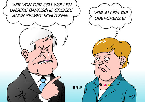 Cartoon: Grenzschutz (medium) by Erl tagged flüchtlinge,eu,deutschland,grenze,bayern,schutz,csu,polizei,bundespolizei,ablehnung,berlin,obergrenze,ministerpräsident,horst,seehofer,bundeskanzlerin,angela,merkel,karikatur,erl,flüchtlinge,eu,deutschland,grenze,bayern,schutz,csu,polizei,bundespolizei,ablehnung,berlin,obergrenze,ministerpräsident,horst,seehofer,bundeskanzlerin,angela,merkel,karikatur,erl