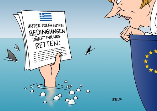 Cartoon: Griechenland (medium) by Erl tagged griechenland,schulden,krise,eu,sparkurs,hilfpaket,rettungsschirm,hilfsgelder,wahl,abkehr,sparen,kehrtwende,bedingungen,bundeskanzlerin,angela,merkel,griechenland,schulden,krise,eu,sparkurs,hilfpaket,rettungsschirm,hilfsgelder,wahl