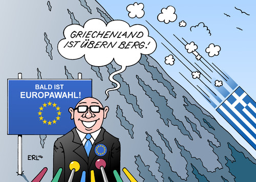 Cartoon: Griechenland (medium) by Erl tagged griechenland,krise,schulden,banken,rettungsschirm,milliarden,hilfe,hlifspaket,eu,ezb,iwf,berg,europawahl,werbung,griechenland,krise,schulden,banken,rettungsschirm,milliarden,hilfe,hlifspaket,eu,ezb,iwf,berg,europawahl,werbung