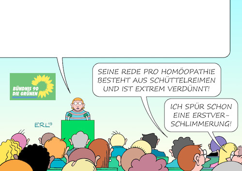 Cartoon: Grüne und Homöopathie (medium) by Erl tagged politik,partei,bündnis,90,die,grünen,streitpunkt,homöopathie,erstattung,kosten,krankenkasse,nachweis,wirkung,prüfung,wissenschaft,verdünnung,verschütteln,erstverschlimmerung,globuli,rede,schüttelreim,karikatur,erl,politik,partei,bündnis,90,die,grünen,streitpunkt,homöopathie,erstattung,kosten,krankenkasse,nachweis,wirkung,prüfung,wissenschaft,verdünnung,verschütteln,erstverschlimmerung,globuli,rede,schüttelreim,karikatur,erl