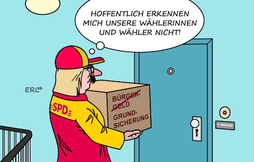 Cartoon: Grundsicherung (medium) by Erl tagged politik,bundestag,grundsicherung,problem,spd,abschaffung,bürgergeld,trauma,hartz,iv,bas,zustellung,paket,karikatur,erl,politik,bundestag,grundsicherung,problem,spd,abschaffung,bürgergeld,trauma,hartz,iv,bas,zustellung,paket,karikatur,erl