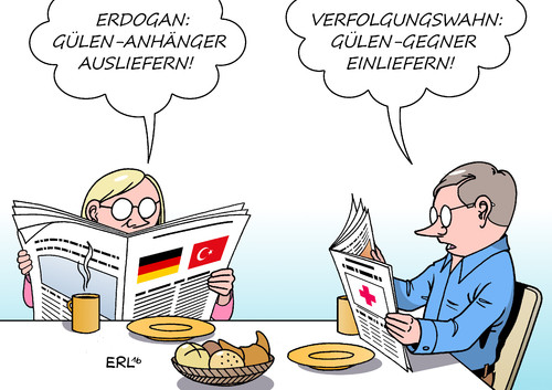 Cartoon: Gülen-Anhänger (medium) by Erl tagged türkei,militärputsch,präsident,erdogan,säuberung,verhaftungen,verhaftung,militär,justiz,bildung,medien,fernsehen,sender,presse,gülen,anhänger,forderung,deutschland,auslieferung,verfolgungswahn,gegner,einlieferung,psychiatrie,frühstück,zeitung,lesen,karikatur,erl,türkei,militärputsch,präsident,erdogan,säuberung,verhaftungen,verhaftung,militär,justiz,bildung,medien,fernsehen,sender,presse,gülen,anhänger,forderung,deutschland,auslieferung,verfolgungswahn,gegner,einlieferung,psychiatrie,frühstück,zeitung,lesen,karikatur,erl