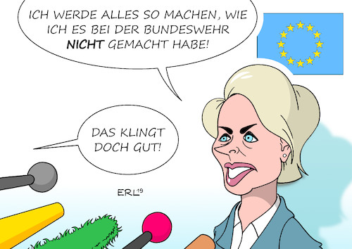 Cartoon: Gute Werbung (medium) by Erl tagged politik,eu,posten,kommissionspräsident,kommissionspräsidentin,kandidatin,ursula,von,der,leyen,werbung,fraktionen,europaparlament,straßburg,konservative,sozialdemokraten,liberale,grüne,rechtspopulisten,verteidigungsministerin,bundeswehr,bilanz,durchwachsen,karikatur,erl,politik,eu,posten,kommissionspräsident,kommissionspräsidentin,kandidatin,ursula,von,der,leyen,werbung,fraktionen,europaparlament,straßburg,konservative,sozialdemokraten,liberale,grüne,rechtspopulisten,verteidigungsministerin,bundeswehr,bilanz,durchwachsen,karikatur,erl