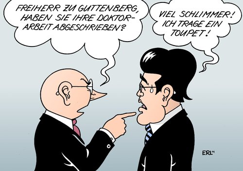 Cartoon: Guttenberg (medium) by Erl tagged guttenberg,freiherr,doktor,doktorarbeit,vorwurf,plagiat,frisur,haargel,toupet,guttenberg,freiherr,doktor,doktorarbeit,vorwurf,plagiat,frisur,haargel,toupet