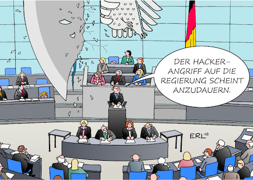 Cartoon: Hackerangriff dauert an (medium) by Erl tagged politik,hacker,angriff,hackerangriff,deutschland,regierung,netz,regierungsnetz,cyberattacke,daten,datenklau,spionage,verdacht,russland,kreml,cyberabwehr,veraltet,cyberkrieg,ruestung,digital,zeitalter,internet,rechner,server,bundeskanzlerin,angela,merkel,bundestag,karikatur,erl,politik,hacker,angriff,hackerangriff,deutschland,regierung,netz,regierungsnetz,cyberattacke,daten,datenklau,spionage,verdacht,russland,kreml,cyberabwehr,veraltet,cyberkrieg,ruestung,digital,zeitalter,internet,rechner,server,bundeskanzlerin,angela,merkel,bundestag,karikatur,erl