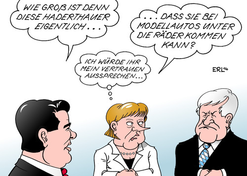 Cartoon: Haderthauer (medium) by Erl tagged vertrauen,merkel,gabriel,moral,größe,ärger,seehofer,horst,ministerpräsident,unregelmäßigkeit,firma,modellauto,gericht,arzt,ehemann,csu,bayern,sozialministerin,ex,staatskanzlei,leiterin,haderthauer,christine,rauswurf,haderthauer