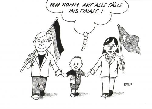 Cartoon: Halbfinale (medium) by Erl tagged fußball,em,deutschland,türkei,euro2008,fußball,em,europameisterschaft,meisterschaft,halbfinale,deutschland,türkei,finale,familie,mann,frau,kind,junge,fahne,flagge,nationalität,europa,beziehung,paar,gemeinsam,zusammen,gewinnen,gewinner,verlierer,verlieren,multikulti,herkunft,abstammung