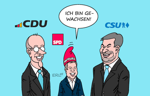 Cartoon: Hamburg (medium) by Erl tagged politik,bundestagswahl,sieg,union,niederlage,spd,wahl,hamburg,klingbeil,merz,söder,sondierung,karikatur,erl,politik,bundestagswahl,sieg,union,niederlage,spd,wahl,hamburg,klingbeil,merz,söder,sondierung,karikatur,erl