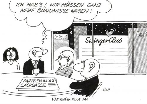 Cartoon: Hamburg regt an (medium) by Erl tagged hamburg,election,german,parties,,hamburg,parties,wahlen,bündnisse,sackgasse,meetings,treffen,swingerclub,sex,prostitution,huren,st pauli,erotik,hingabe,erwartungen,versuchung,erliegen,perversion,fortpflanzung,politiker,koalition,willkür,verrückt,unseriös,st,pauli