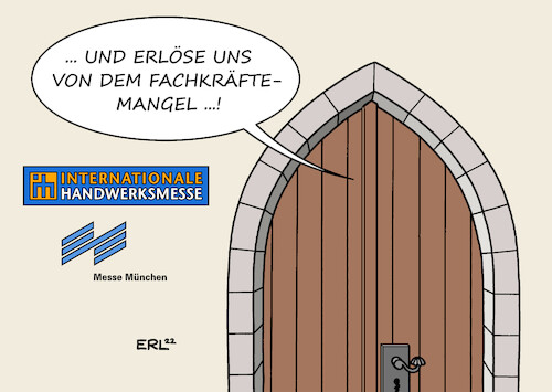 Cartoon: Handwerksmesse (medium) by Erl tagged politik,messe,münchen,internationale,handwerksmesse,fachkräftemangel,handwerker,wartezeit,verzögerung,energiewende,verkehrswende,ausbau,infrastruktur,kirche,gebet,bitten,karikatur,erl,politik,messe,münchen,internationale,handwerksmesse,fachkräftemangel,handwerker,wartezeit,verzögerung,energiewende,verkehrswende,ausbau,infrastruktur,kirche,gebet,bitten,karikatur,erl