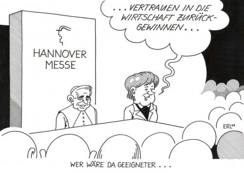 Cartoon: Hannover Messe (medium) by Erl tagged hannover,messe,papst,vertrauen,wirtschaft,merkel,hannover,messe,papst,vertrauen,wirtschaft,merkel,ratzinger,geeignet,prediger,übertreiben