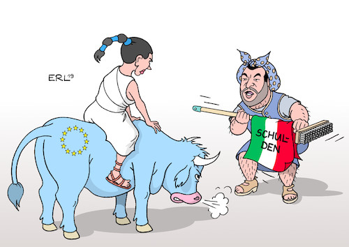 Cartoon: Haushälter Salvini (medium) by Erl tagged politik,finanzen,italien,schulden,staatsverschuldung,defizitkriterien,eu,androhung,defizitverfahren,strafen,milliarden,matteo,salvini,rechtspopulismus,rechtsextremismus,nationalismus,lega,nord,koalition,fünf,sterne,europa,stier,karikatur,erl,politik,finanzen,italien,schulden,staatsverschuldung,defizitkriterien,eu,androhung,defizitverfahren,strafen,milliarden,matteo,salvini,rechtspopulismus,rechtsextremismus,nationalismus,lega,nord,koalition,fünf,sterne,europa,stier,karikatur,erl