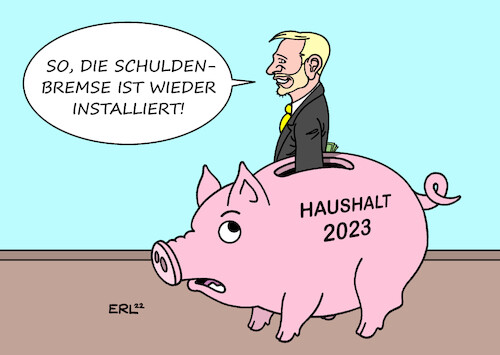 Cartoon: Haushalt 2023 (medium) by Erl tagged politik,finanzen,haushalt,2023,schuldenbremse,schulden,neuverschuldung,sondervermögen,finanzminister,christian,lindner,fdp,sparschwein,eingriff,intallation,karikatur,erl,politik,finanzen,haushalt,2023,schuldenbremse,schulden,neuverschuldung,sondervermögen,finanzminister,christian,lindner,fdp,sparschwein,eingriff,intallation,karikatur,erl