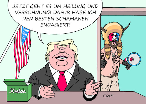 Cartoon: Heilung (medium) by Erl tagged politik,usa,wahl,präsidentschaft,verlierer,donald,trump,sieger,joe,biden,präsident,bestätigung,kongress,trumpismus,anhänger,verschwörungstheorien,wahlbetrug,demonstration,washington,rede,anfeuerung,sturm,erstürmung,kapitol,anschlag,demokratie,freiheit,spekulation,amtsenthebung,versöhnung,heilung,schamane,rechtsextremist,fanatiker,karikatur,erl,politik,usa,wahl,präsidentschaft,verlierer,donald,trump,sieger,joe,biden,präsident,bestätigung,kongress,trumpismus,anhänger,verschwörungstheorien,wahlbetrug,demonstration,washington,rede,anfeuerung,sturm,erstürmung,kapitol,anschlag,demokratie,freiheit,spekulation,amtsenthebung,versöhnung,heilung,schamane,rechtsextremist,fanatiker,karikatur,erl