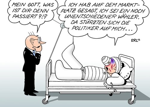 Cartoon: Heißer Endspurt (medium) by Erl tagged wahl,bundestagswahl,2013,endspurt,wähler,wählerstimmen,unentschieden,kampf,kundgebung,politiker,politik,verletzung,krankenhaus,wahl,bundestagswahl,2013,endspurt,wähler,wählerstimmen,unentschieden,kampf,kundgebung,politiker,politik,verletzung,krankenhaus