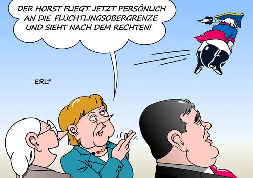 Cartoon: Horst (medium) by Erl tagged flüchtlinge,deutschland,streit,regierung,koalition,cdu,csu,spd,merkel,seehofer,gabriel,kompromiss,beruhigung,obergrenze,grenze,ordnung,horst,münchhausen,baron,lügen,michel,karikatur,erl,flüchtlinge,deutschland,streit,regierung,koalition,cdu,csu,spd,merkel,seehofer,gabriel,kompromiss,beruhigung,obergrenze,grenze,ordnung,horst,münchhausen,baron,lügen,michel,karikatur,erl