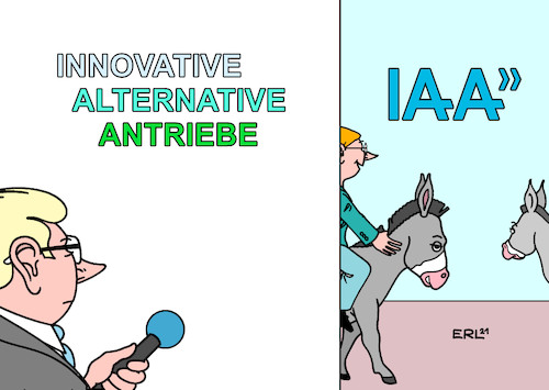 Cartoon: IAA (medium) by Erl tagged politik,verkehr,auto,automobil,ausstellung,messe,iaa,altetrnative,antriebe,emobilität,elektroauto,wasserstoff,klima,klimawandel,klimaneutralität,co2,klimafreundlich,mobilität,esel,karikatur,erl,politik,verkehr,auto,automobil,ausstellung,messe,iaa,altetrnative,antriebe,emobilität,elektroauto,wasserstoff,klima,klimawandel,klimaneutralität,co2,klimafreundlich,mobilität,esel,karikatur,erl