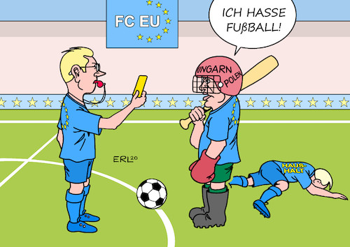 Cartoon: Im falschen Verein (medium) by Erl tagged politik,eu,hauhalt,corona,hilfen,bekenntnis,rechtsstaatlichkeit,rechtsstaat,demokratie,meinungsfreiheit,pressefreiheit,blockade,ungarn,polen,verein,regeln,werte,sport,fußball,liebe,foul,viktor,orban,karikatur,erl,politik,eu,hauhalt,corona,hilfen,bekenntnis,rechtsstaatlichkeit,rechtsstaat,demokratie,meinungsfreiheit,pressefreiheit,blockade,ungarn,polen,verein,regeln,werte,sport,fußball,liebe,foul,viktor,orban,karikatur,erl