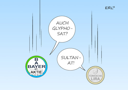 Cartoon: Im freien Fall (medium) by Erl tagged politik,bayer,monsanto,klagen,glyphosat,aktie,absturz,lira,türkei,wirtschaft,präsident,erdogan,wirtschaftspolitik,autokratie,karikatur,erl,politik,bayer,monsanto,klagen,glyphosat,aktie,absturz,lira,türkei,wirtschaft,präsident,erdogan,wirtschaftspolitik,autokratie,karikatur,erl