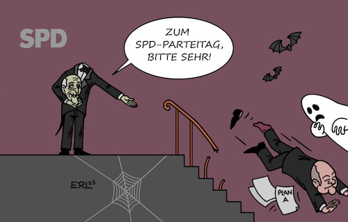 Cartoon: Im Umfragekeller (medium) by Erl tagged politik,partei,spd,sozialdemokraten,parteitag,bundesregierung,ampel,umfragetief,umfragekeller,bundeskanzler,olaf,scholz,unbeliebt,krisen,kommunikation,mangelhaft,absturz,keller,fledermaus,gespenst,butler,karikatur,erl,politik,partei,spd,sozialdemokraten,parteitag,bundesregierung,ampel,umfragetief,umfragekeller,bundeskanzler,olaf,scholz,unbeliebt,krisen,kommunikation,mangelhaft,absturz,keller,fledermaus,gespenst,butler,karikatur,erl