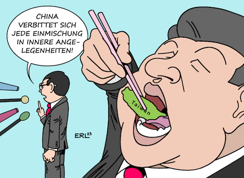 Cartoon: Innere Angelegenheiten (medium) by Erl tagged politik,g7,industrienationen,usa,kanada,japan,deutschland,frankreich,italien,großbritannien,warnung,einverleibung,taiwan,china,antwort,einmischung,innere,angelegenheiten,chinesisch,essen,stäbchen,karikatur,erl,politik,g7,industrienationen,usa,kanada,japan,deutschland,frankreich,italien,großbritannien,warnung,einverleibung,taiwan,china,antwort,einmischung,innere,angelegenheiten,chinesisch,essen,stäbchen,karikatur,erl