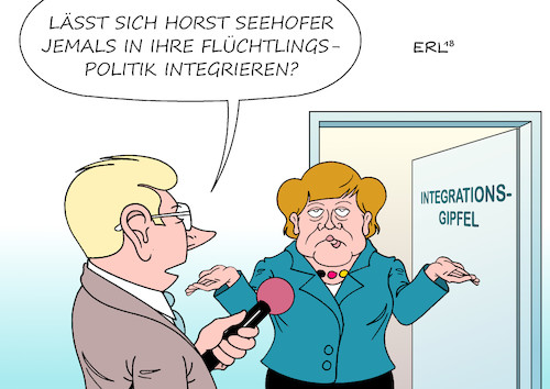 Cartoon: Integrationsgipfel (medium) by Erl tagged politik,deutschland,streit,flüchtlingspolitik,asylmasterplan,ankerzentren,abschiebungen,zurückweisung,flüchtlinge,grenze,sicheres,herkunftsland,innenminister,horst,seehofer,csu,bundeskanzlerin,merkel,cdu,europa,eu,recht,gemeinsam,gipfel,integration,integrationsgipfel,karikatur,erl,politik,deutschland,streit,flüchtlingspolitik,asylmasterplan,ankerzentren,abschiebungen,zurückweisung,flüchtlinge,grenze,sicheres,herkunftsland,innenminister,horst,seehofer,csu,bundeskanzlerin,merkel,cdu,europa,eu,recht,gemeinsam,gipfel,integration,integrationsgipfel,karikatur,erl